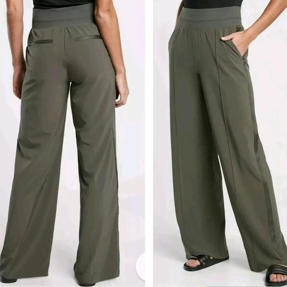 Athleta Nolita Wide Leg Green Pull-On Athletic Pants Size 22 - Picture 1 of 14